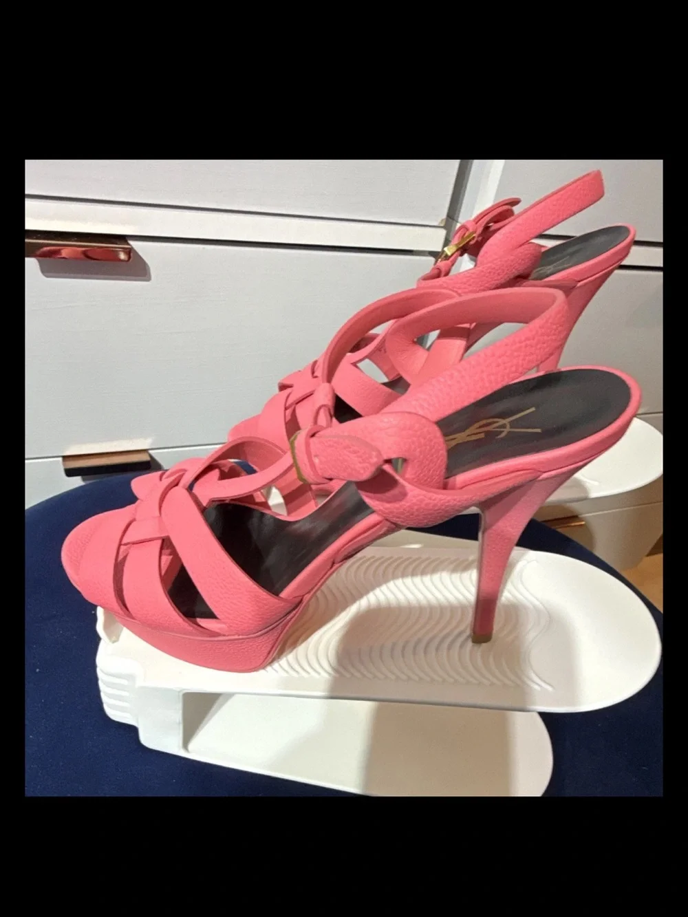 Yves Saint Laurent Tribute Pink Leather Platform Sandals